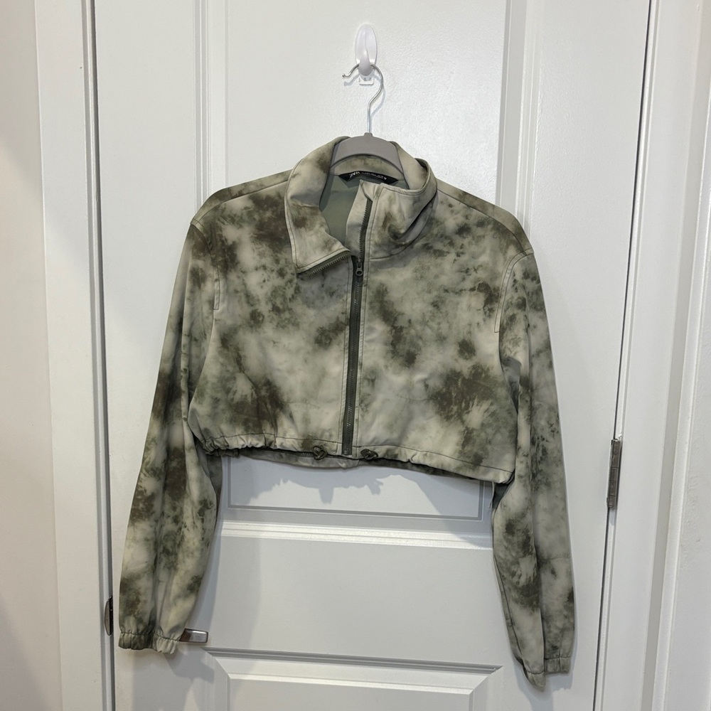 Zara Green Tie-Dye Bomber Jacket